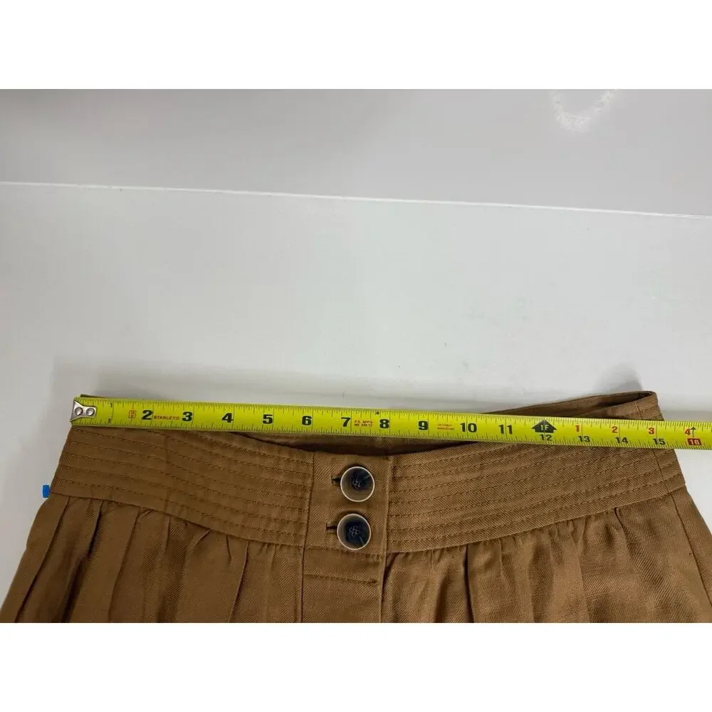 J Crew Skirt Sz 8 Brown Linen Blend Button Front Pockets Lined Minimalist Preppy